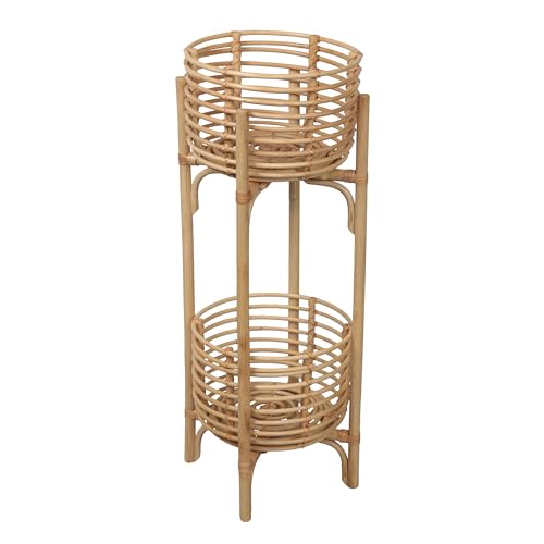 JONATHAN Y Zachariah 33.5" Bohemian Minimalist Handmade Rattan 2-Tier Indoor Planter Stand, Natural Woven Decorative Stand PLN3000A - color: Natural