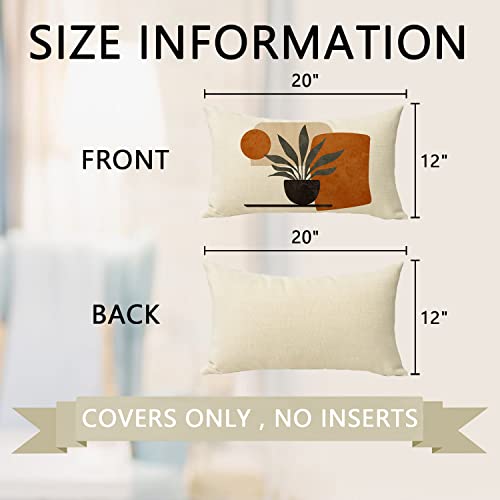 Boho Abstract Sunset Plant Olive Leaves Decorative Throw Pillow Covers Set of 4, Bohemian Geometry Line Pillowcase Decoration, Minimalist Modern Art Aesthetic Cushion Case Home Decor 12x20 - color: Boho Plant, size: 20" x 12" (Pack of 4)