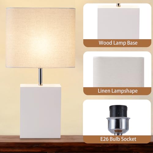 lapupu 23" Wood Table Lamp Set of 2 for Living Room, Modern Bedside Lamps for Bedroom, Large Farmhouse Nightstand Lamp, Desk Lamps for End Table Home Decor, Cream - color: Cream