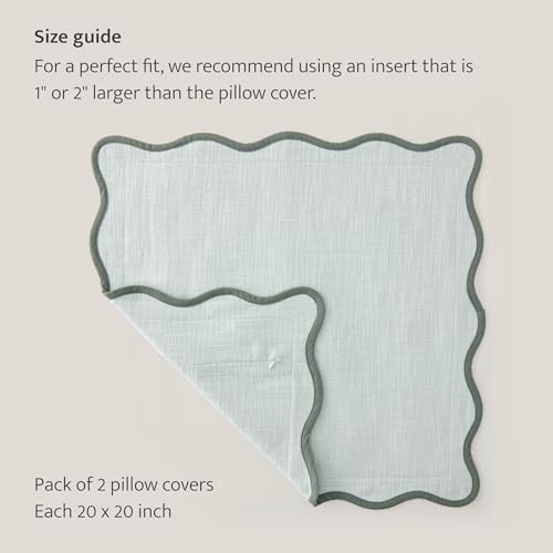 Double Stitch Scalloped Throw Pillow Covers - 100% Cotton Set of 2 Decorative Boho Pillow Covers 20 x 20, Made in India, Square Cushion Case, Modern Home Decor for Couch Sofa Living Room, Aqua Mint - color: Aqua Mint, size: 20" x 20" (Pack of 2)