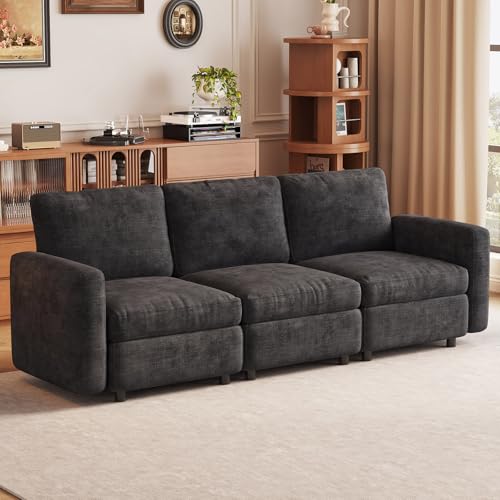 Guyii 3 Seater Modular Sectional Sofa Comfy Upholstery Couch Soft Cushion Back&Seat Sofa Small Space for Living Room Apartment Dark Gray Easy Assemble - color: Dark Gray, size: 3 seater