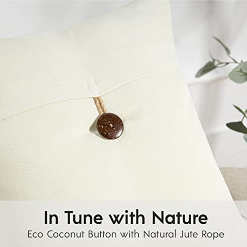 Phantoscope Pack of 2 Farmhouse Throw Pillow Covers Premium Coconut Button Vintage Linen Solid Decorative Pillow Cover for Couch Bed and Chair Off White 18 x 18 inches 45 x 45 cm - color: Cream White, size: 18" x 18" (Pack of 2)