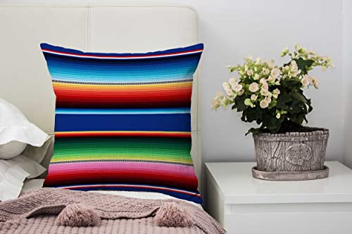 Nphuriy Mexican Colorful Pillow Cover, Stripes Pattern Party Decor Ethnic Mexican Fabric Square Throw Pillow Case Cotton Linen French Decor Rustic Cushion Cover for Sofa Couch 16x16 Inch - color: Multi 39