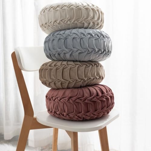 MOCOFO Round Velvet Throw Pillow, Pumpkin Shape Decorative Floor Cushion, Handcrafted Pleated Design, 14 and 16 Inch Diameter, Multiple Colors, Polyester Fill (Light Pink, 16") - color: Light Pink, size: 16"