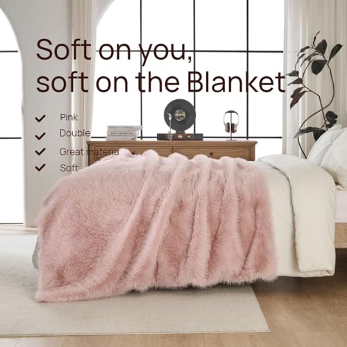 Luxury Fluffy Faux Fur Throw Blanket, Thick Silky Fuzzy Cozy Blanket, Plush Blankets for Couch, Sofa, Chair, Bed - Pink, 60x80 Inches - color: Pink, size: Twin (60" x 80")
