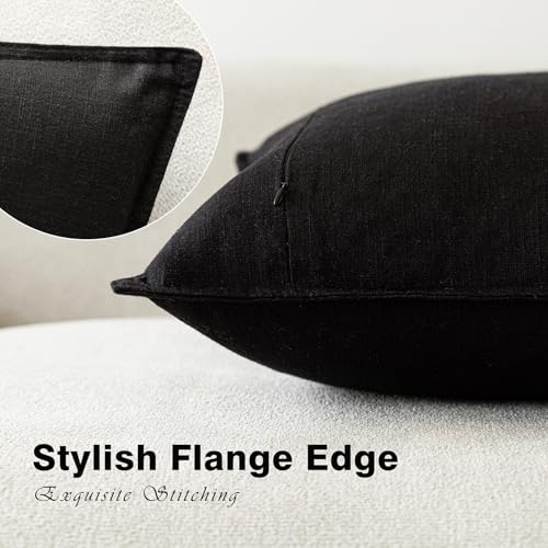 Foindtower Pack of 2, Decorative Linen Solid Throw Pillow Covers Soft Accent Cushion Case Boho Farmhouse Neutral Pillowcase for Chair Couch Sofa Bedroom Living Room Home Decor 16 x 16 Inch Black - color: Black, size: 16" x 16" (Pack of 2)