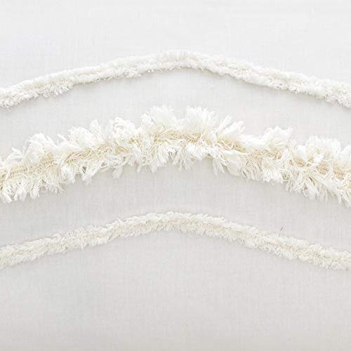 KB & Me Off White Ivory Canvas Boho Chic Tufted Pouf Cover Square Bohemian Fringe Minimalist Geometric Ottoman Storage Case Modern Foot Rest Floor Pillow Decorative Unstuffed Pouffe Cube
