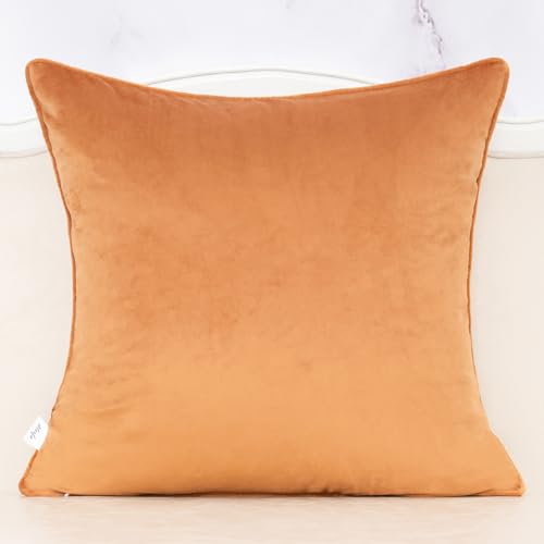 Alerfa Boho Orange Floral Throw Pillow Cover 18x18 Inch Cut Velvet Sqaure Luxury Embroidered Decorative Pillow Cover for Couch Living Room Bedroom - color: Orange, size: 18" x 18" (Pack of 1)