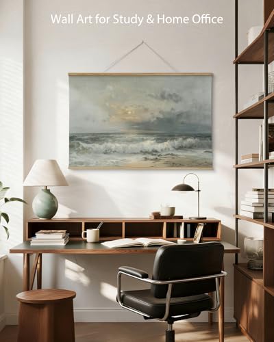 ARPEOTCY Extra Large Vintage Framed Wall Art, 36x54 Inch Sunset over the Sea Landscape Hanging Canvas Prints Scroll Wall Art Decor for Living Room Bedroom, Retro Scenery Pictures Above of Bed - color: Sunset over the Sea