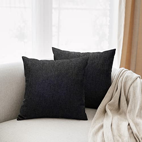 All Smiles Black Throw Pillow Covers 18x18 Set of 2 Solid Decorative Cushion Cases Linen Décor Home Decorations Indoor Outdoor for Bed Sofa Couch Patio Living Room Bedroom - color: Black, size: 18" x 18" (Pack of 2)