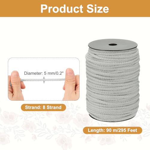 MECCANIXITY Macrame Cord 5mm x 295 ft Handmade Natural Cotton Rope, 8 Strand Twisted Braided Rope Cord for Plant Hanger Wall Hanging Dream Catcher Crafts Home Decoration, Light Gray - color: Light Gray