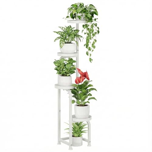 Bamworld Corner Plant Stand Indoor Outdoor, Tall Metal Flower Pot Stands for Multiple Plants, 4 Tier White Heavy Duty Plant Shelf for Patio Garden Balcony Living Room Bedroom(Patent Design) - color: Matte White, style: Spiral 4Tier