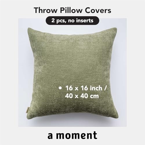 a moment Pack of 2 Decorative Chenille Throw Pillow Covers with Twill Cushion Covers for Sofa Living Room Couch Bed 16x16 Inch Moss Green - color: Moss Green, size: 16" x 16" (Pack of 2)