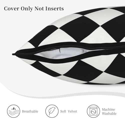 Checkered Black and White Plaid Velvet Throw Pillow Cover 18"x18" Decorative Square Pillow case Print Cushion Covers for Bed Sofa Living Room Car Home Deco - color: Checkered Black and White Plaid, size: 18" x 18" (Pack of 1)