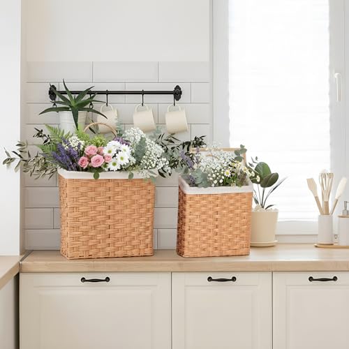 Novabright Set of 2 Wicker Hanging Basket Woven Wall Baskets with Handles Liners for Front Door Organizing Mail Flowers Wall Storage Basket for Farmhouse Home Decor Kitchen Bathroom Toilet Tank Top - style: European Style