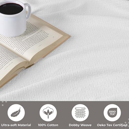 Superior Nobel Cotton Blanket, for Picnic, Beach, Traveling or Camping, Bedroom Essentials, Cover for Bed, Couch, Lounging, Textured Jacquard, Classic Chevron Woven Blanket, Full/Queen, White - color: White, size: Full/Queen