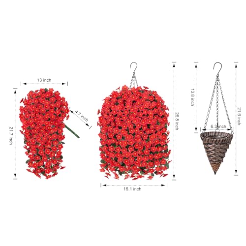 Artificial Hanging Flowers with Baskets for Decor, Fake Silk Red Hanging Daisy Orchid Flowers Plants, Faux Flower Centerpieces for Home Indoor Outdoor Garden Patio - color: Red