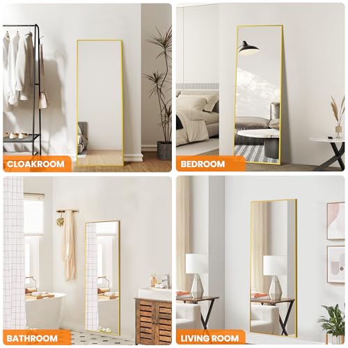 TRAHOME Standing Mirror Full Length Mirror,15" x 56" Large Floor Mirror with Aluminium Frame for Door Bedroom Bathroom Living Room(Gold) - color: Gold, size: 56"L x 15"W