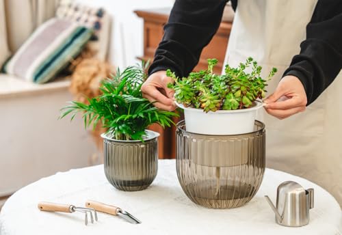 Josteve 5.2/8.2 Inch 2 Pcs Self Watering Hanging Planter Indoor Plant Pots Drainage Holes, Outdoor Small Hanging Planters Flower Pot Basket, Visible Water Level, Plant Hanger Home Decor, Gardening - color: Gray, size: 2*5.2/8.2 inch