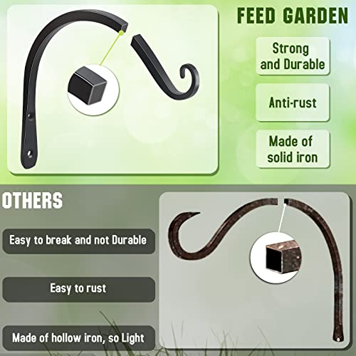 FEED GARDEN Heavy Duty Plant Hangers Outdoor Indoor, 8 Inch 2 Pack Metal Hanging Bracket Holds Up to 44 lbs, Wall Brackets for Hanging Baskets, Bird Feeders,Wind Chime& Lanterns, Black - color: Black-C, size: 8 Inch