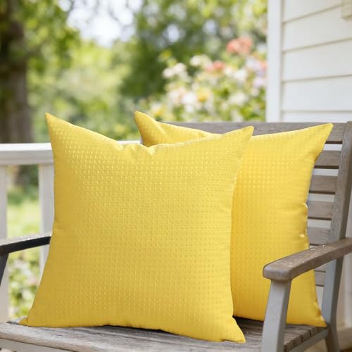DFXSZ Outdoor Pillow Covers 20X20 Inch Set of 2 Yellow Waffle Textured Polyester Pillow Covers Spring Summer Outdoor Waterproof Decor for Patio Furniture Garden 025B20 - color: Yellow, size: 20" x 20" (Pack of 2)