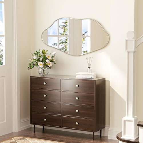 Keonjinn Nickel Irregular Mirrors for Wall 48" x 24" Inch, Asymmetrical Metal Frame, Tempered Glass Decorative Mirror for Bathroom, Bedroom, Living Room, Entryway(Horizontal/Vertical) - color: Nickel, size: 24"L x 48"W