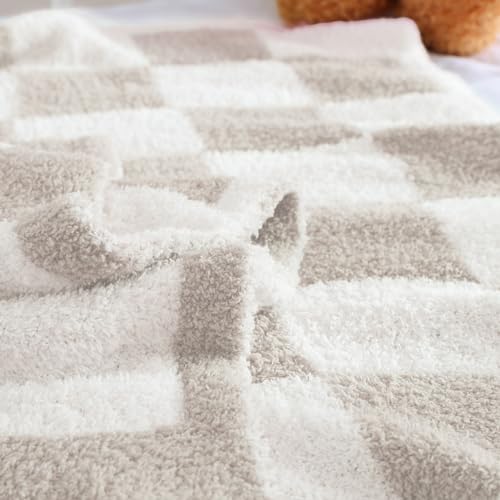 WRENSONGE Checkered Throw Blanket, Taupe Soft Cozy Fluffy Warm Hand Made Throw Blankets for Couch, Sofa, Chair, Bed, Camping, Picnic, Travel Lightweight Bed Blanket - 30"*40" - color: Art Taupe, size: Small(30''x40'')