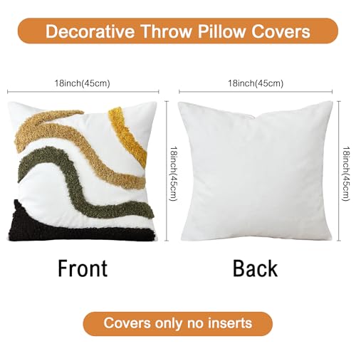 Boho Throw Pillow Covers 18x18 Inch Set of 1, Tufted Abstract Decorative Pillow Cover Mid Century Modern Pillow Cases Bohemian Cushion for Couch Sofa Bed Living Room Home Decor, Green-Brown - color: Earth Tone Wave Tufted
