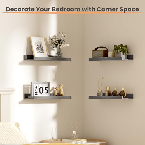 upsimples Floating Shelves for Wall, Wall Shelves for Decor Storage Set of 6, Wall Mounted Wood Shelf for Bedroom, Living Room, Bathroom, Kitchen, Picture Ledge Shelf, Grey - color: Grey, size: 15.7in