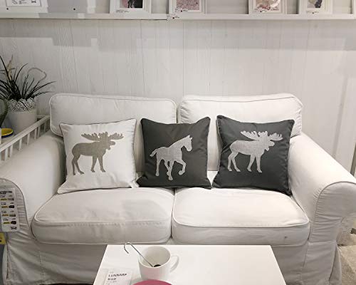 Moose Pillow Covers Decorative Cotton Linen Embroidered Cushions Covers 18x18 Inches (Grey) - color: Moose-grey