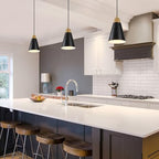 Dijiahua Black Kitchen Pendant Lighting Over Island 3 Pack,Small Modern Farmhouse Chandeliers with Hammered Metal Cone Shade,Mini Industrial Adjustable Cord Hanging Ceiling Lamp Fixtures Over Sink - color: Black and Wood