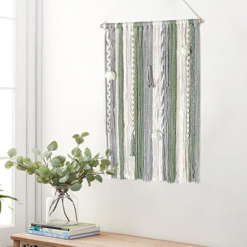 LOMOHOO Large Macrame Wall Hanging Boho Chic Home Decor, Green Gray Beige Yarn Tassel Woven Fringe Handmade Wall Art Decoration for Bedroom Living Room, Gift for Friend Girls Adults 23.6" Wx 34" L - color: Fringe Tassels
