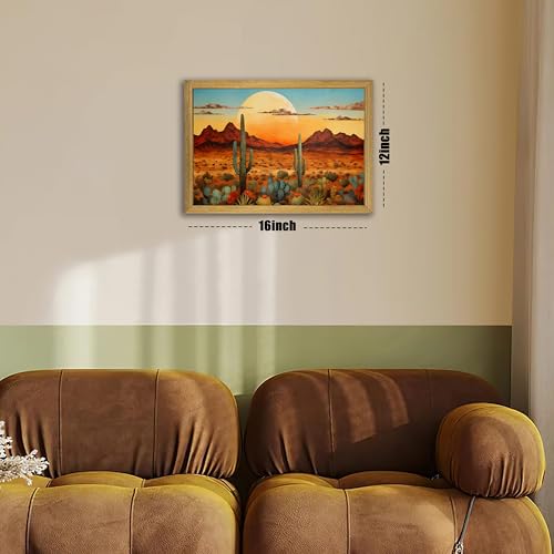 Framed Western Desert Sunset Cactus Wall Art, Vintage Southwest Nature Landscape Canvas Print, Rustic Wall Decor Picture, Boho Mexican Oil Painting for Living Room Bedroom Office bathroom 12x16 Inch - color: Landscape Painting C, size: 16"L x 12"W