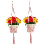 2 Pack Macrame Hanging Planters with Patterns - Stylish Plant Hangers Crochet Boho Plant Holder Hanging Plant Basket for Up to 6 Inch Pots(Pink) - color: Pink