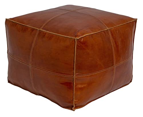 ARTOUARZAZATE Square Leather Pouf - Moroccan Pouf - Genuine Goatskin Leather - Bohemian Living Room Decor - Hassock & Ottoman Footstool - Unstuffed (Dark Brown, 18" D x 18" W x 14" H) - color: Dark Brown