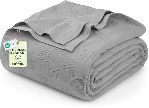 Utopia Bedding 100% Cotton Thermal Blanket Cool Grey Queen Size Soft, Lightweight, Breathable, Cozy Spring and Summer Blankets for Bed, Home Room Decor Gifts for Women and Men (90x90 Inches) - color: Cool Grey, size: Queen