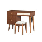 47" Rattan Vanity Table with Mirror and Lights, Brown Makeup Vanity with Storage & 5 Drawers, Boho Vanitys Desk with Shelves for Bedroom, 3 Lighting Modes, Adjustable Brightness (Dark Brown) - color: Dark Brown