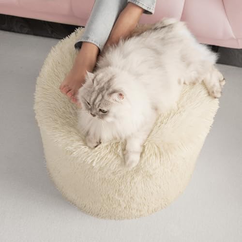 Hansleep Round Stuffed Pouf Ottoman 20 x 15, Foam Filled Faux Fur Ottoman Foot Rest for Chair with Washable Cover, Foot Stools Under Desk for Living Room & Bedroom, Beige - color: Beige, size: 20"D x 20"W x 15"H