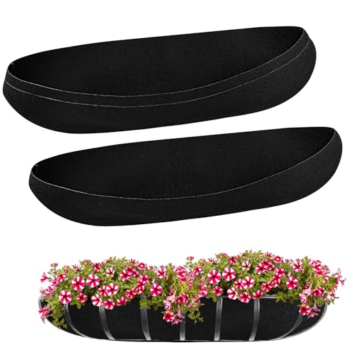 3PCS 36 Inch Planter Basket Liners Fabric Window Box Liners Felt Trough Planter Liner Replacement Black Flower Basket Liner Non-Woven Hanging Plant Liner for Planters Garden Fence - Avoid Bird Nesting - size: 3PCS 36 Inch