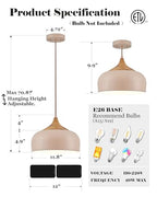 ELYONA 12 Inch Modern Japandi Pendant Light for Kitchen Island Farmhouse Hanging Lamp with Faux Pine Wood Grain Metal Shade, Adjustable Wabi Sabi Ceiling Fixture for Dining Room Bedroom,Light Brown - color: Light Brown