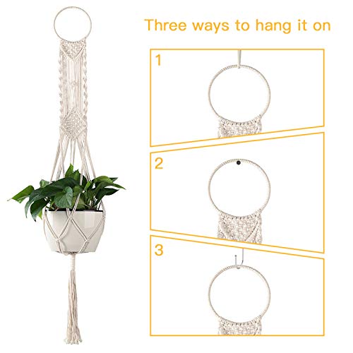 Cuttte Macrame Plant Hanger, Indoor Outdoor Hanging Planter Basket, Hanging Plant Holders, Decorative Macrame Hangers, 4 Legs 43.3 Inch, Cream Color, Boho Decor