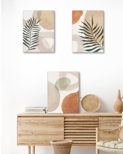 HesenDot Abstract Botanical Wall Art Set of 3, 40x60CM Neutral Plant Framed Canvas Prints, Beige Green Boho Aesthetic Wall Decor for Living Room Bedroom Bathroom Office Home - color: Abstract Wall Art-Framed, size: 24"L x 16"W