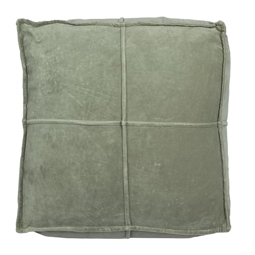 Creative Co-Op Square Cotton Velvet Pouf with Piped Detail, Sage Green - color: Wing Teal