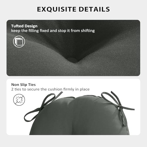 Round Outdoor Chair Cushions, Tufted Bistro Chair Cushions with Ties, Thickened Round Seat Cushion for Patio Furniture, 2 Pack, 15x15 Inch, Dark Grey - color: Dark Grey, size: 2 Count (Pack of 1)