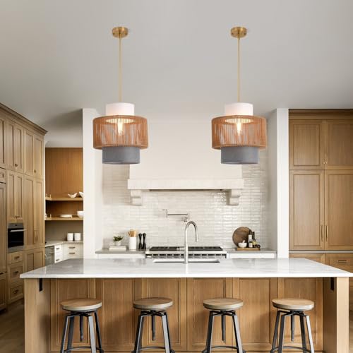 KEESFU 3-tier Drum Lamp Shade for Pendant Lighting Floor Lamps Chandelier，Vintage Rattan and Fibric Lampshade for Hanging Lamp Replacement Shade. - size: style D