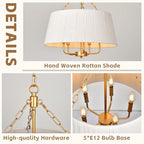 19.7'' Hand-Woven Rattan Chandelier, 5 Light Gold Boho Chandeliers for Dining Room, Adjustable Large Farmhouse Coastal Light Fixtures for Kitchen, Living Room, Foyer, E12 - color: 5-light Gold