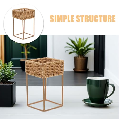 COLLBATH Plant Stand, Plant Basket Indoor, Small, Cute Planter Holder with Legs, Boho Style Flowers Display Rack Standing Floor Stool Shelf for Pot - size: 20.00X15.00X15.00CM