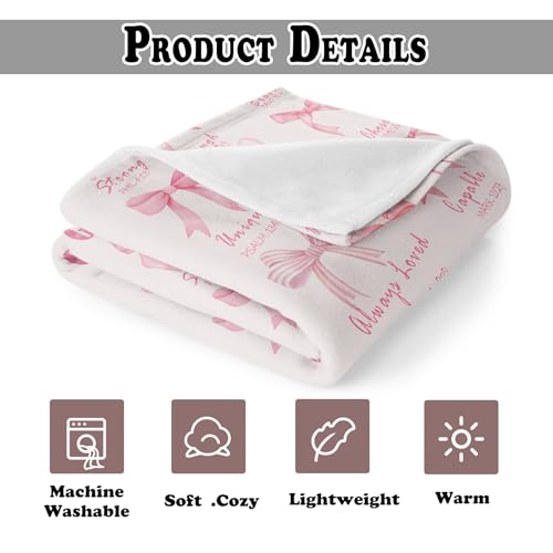 Coquette Pink Bow Christian Throw Blanket for Couch, Christian Gifts for Women Girls, God Says I Am Bible Verse Throw Blanket for Girls Bedroom Living Room Home Decoration, 50x60 Inches - color: Color_13