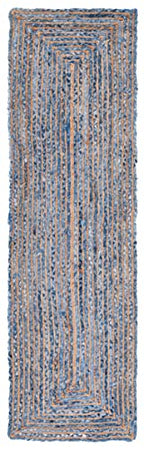 SAFAVIEH Cape Cod Collection Runner Rug - 2'3" x 9', Blue & Natural Brown, Handmade Jute & Cotton, Woven Braided Design (CAP202M) - color: Blue/Natural, size: 2'3" x 9' (Runner)