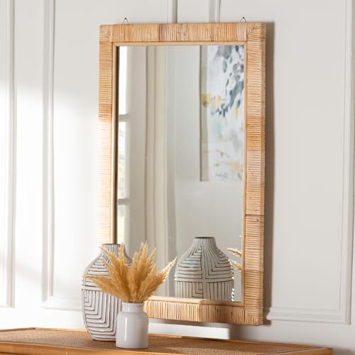 Bali & pari Lankston Bohemian Natural Rattan Rectangular Accent Wall Mirror
